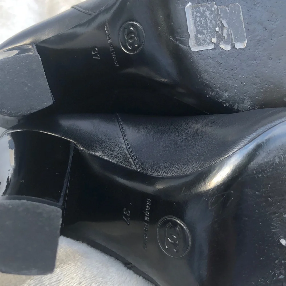 CHANEL Black Leather Tall Boots with Gold Accents - Picture 12 of 16